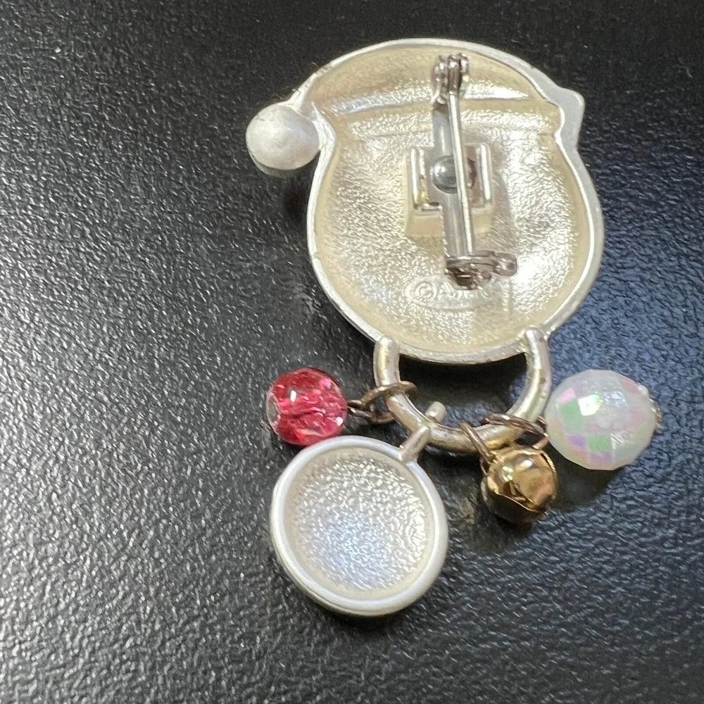 Vintage AJMC Santa Claus Brooch Silver‎ Tone and Enamel Christmas Pin
